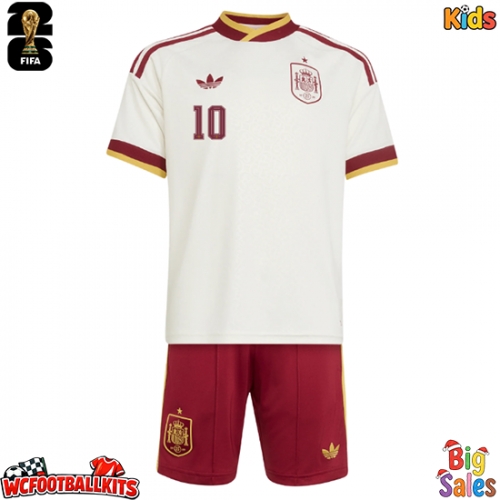 Spain Dani Olmo #10 Replica Away Stadium Kit for Kids World Cup 2026 Short Sleeve (+ pants)